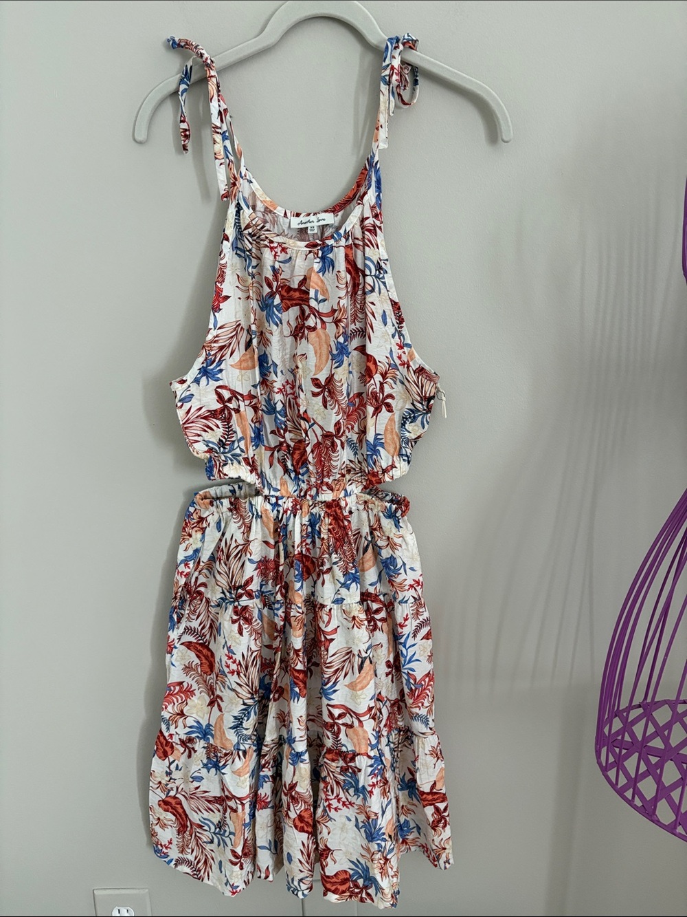 Another Love Cream Floral Tie-Shoulder Sundress with Cutouts NWOTS